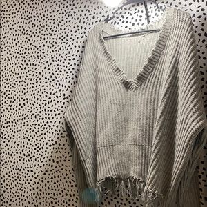 Never Worn! Grey cropped distressed fringe sweater